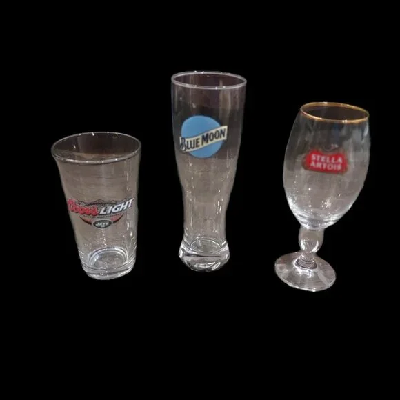 Beer Glass Lot of 3 Coors Jets Stella Blue Moon Barware - Picture 2 of 12